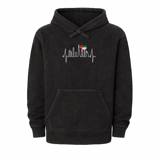 Dubai Skyline Heartbeat Burj Khalifa Love UAE Flag Mineral Wash Hoodies