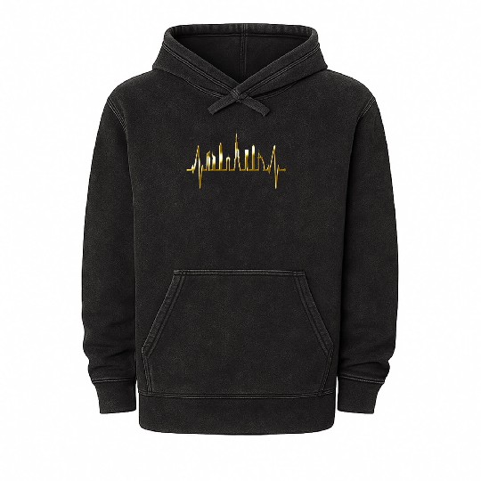 Dubai Skyline Heartbeat Burj Khalifa Silhouette Mineral Wash Hoodies
