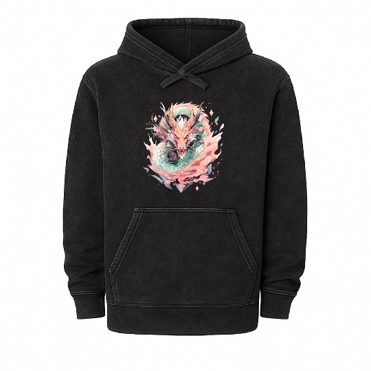 Adorable Crystal Chinese Dragon Mineral Wash Hoodies