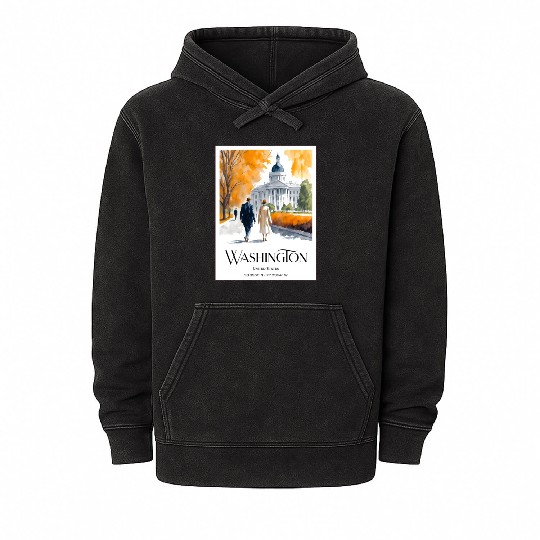 Watercolor painting loving couple in Washington DC Mineral Wash Hoodies