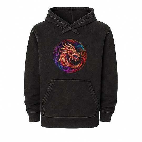 Logo dragon pattern circle pentel color Mineral Wash Hoodies