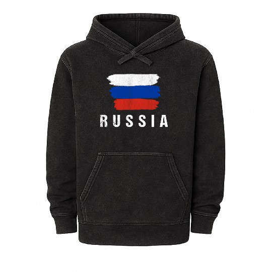 Painted Russia Flag Russian Flag Fan Mineral Wash Hoodies