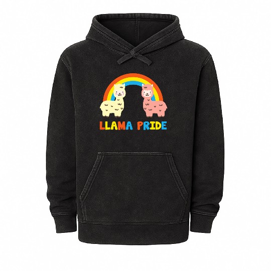 Llama Pride Alpaca Gay Fun Sweet Rainbow Mineral Wash Hoodies