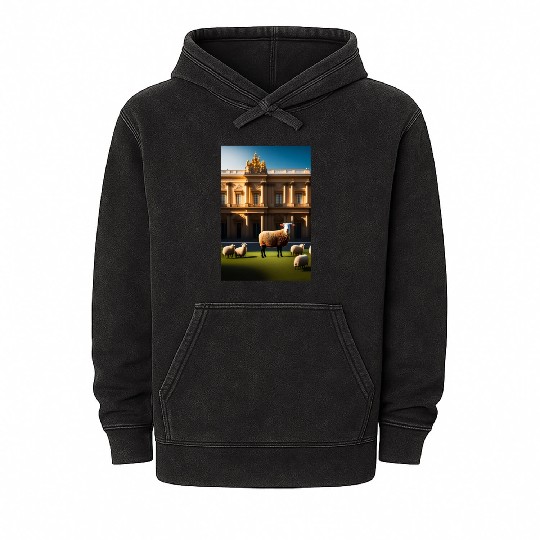 sheep in baroque armor in front of palace made of Mineral Wash Hoodies