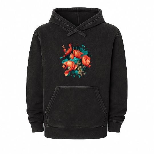 Vintage Poppy Inspired Flower Plant Lover Funny Mineral Wash Hoodies