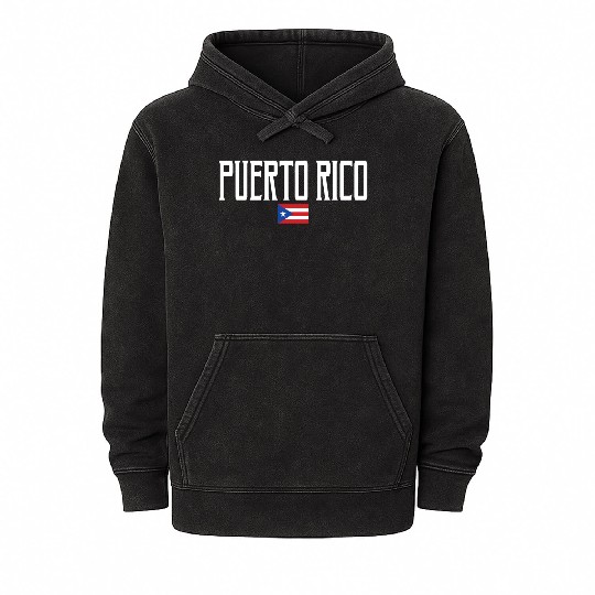 Puerto Rico Flag White Text Mineral Wash Hoodies