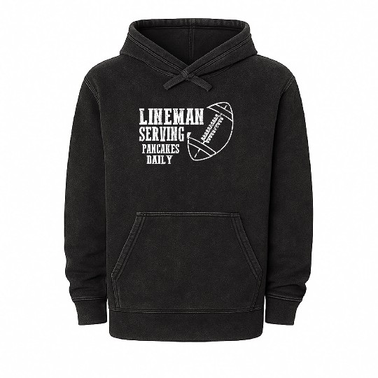 Mens Lineman Serving Pancakes Funny Apparel Mineral Wash Hoodies