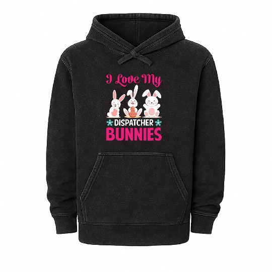 I Love My Dispatcher Bunnies Mineral Wash Hoodies