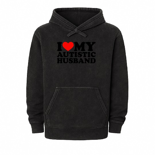 I Love My Autistic Husband Heart My Husband Autism Mineral Wash Hoodies