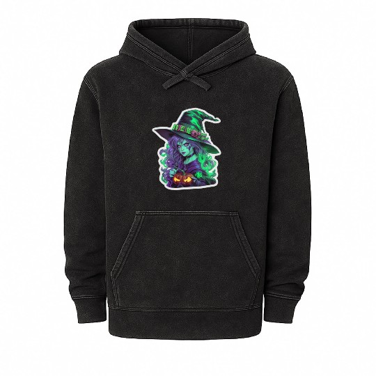 Wicked Witch Halloween Sticker, neon color Mineral Wash Hoodies