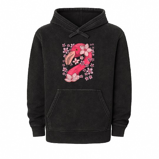 Cherry Blossom Bird Gift Sakura Pink Flamingo Mineral Wash Hoodies