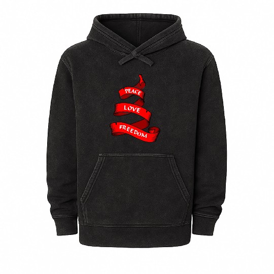 Peace love freedom red Mineral Wash Hoodies