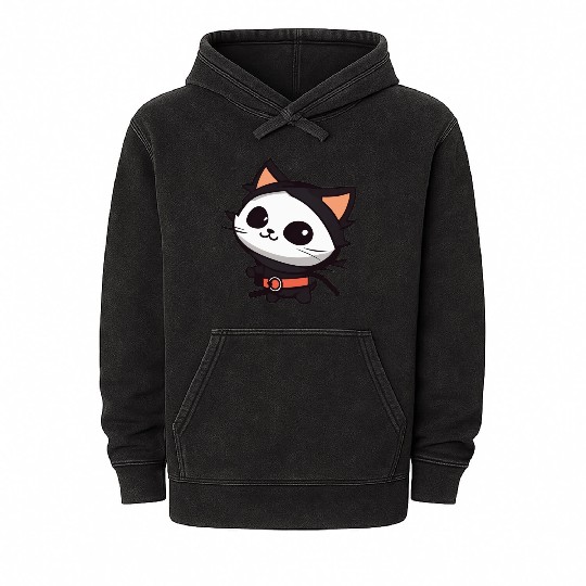 Black Cat Superhero Cartoon Design Mineral Wash Hoodies