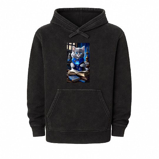 The Raven-claw Kitten Scholar: A Feline Journey. Mineral Wash Hoodies