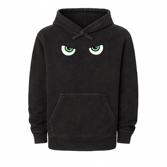 Black Cat Green Eyes | Halloween Cat Lovers Gift Mineral Wash Hoodies