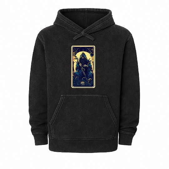 Dark Tarot Card Mineral Wash Hoodies: Mystical Astrology