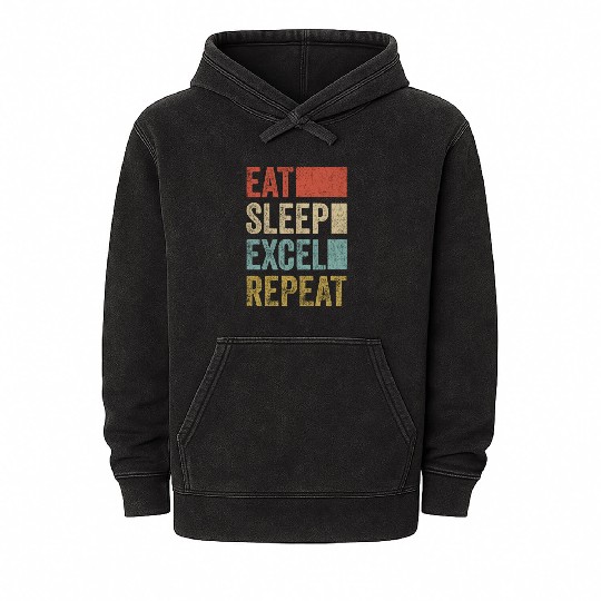 Vintage Retro Eat Sleep Excel Repeat Funny Excel Mineral Wash Hoodies