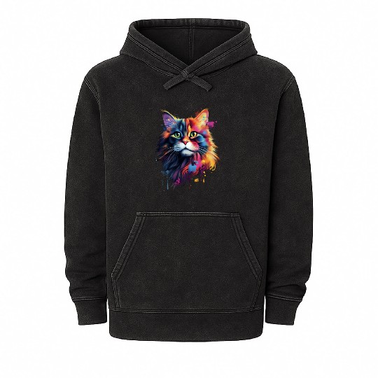 Color Explosion Persian Cat Art Mineral Wash Hoodies