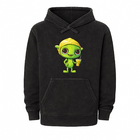 Refreshing Alien Lemonade: Green & Yellow Blend Mineral Wash Hoodies