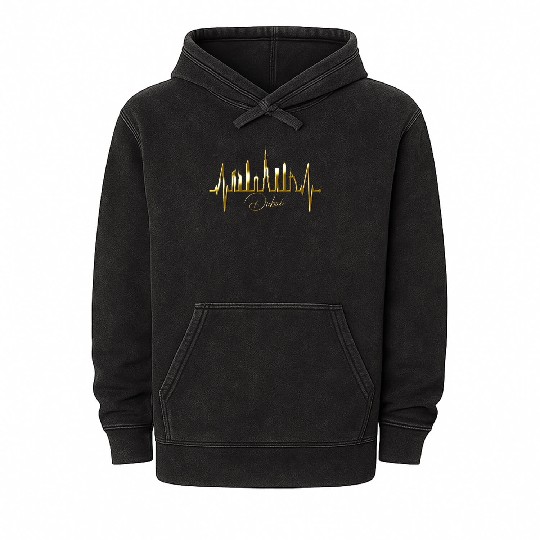 Dubai Skyline Heartbeat Burj Khalifa Silhouette Mineral Wash Hoodies
