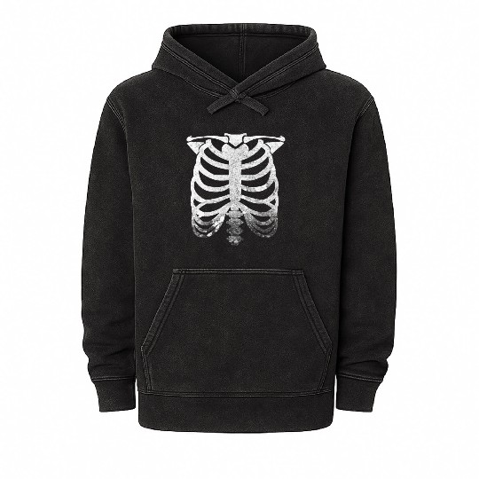 Halloween Skeleton Rib Cage Mineral Wash Hoodies