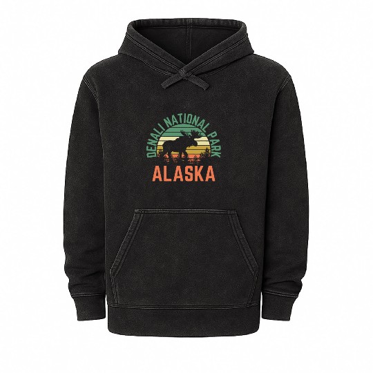 Denali National Park Alaska Moose Hiking Nature Mineral Wash Hoodies
