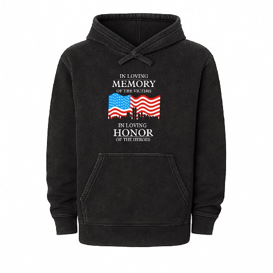 911 in loving memory Mineral Wash Hoodies