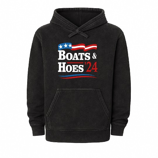 Boats & Hoes 24 Vintage Retro Meme Step Brother Mineral Wash Hoodies