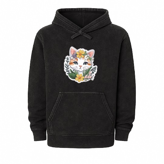 Cat and Flowers Mineral Wash Hoodies