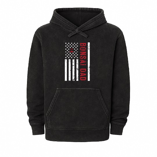 American Flag Bonsai Dad Mineral Wash Hoodies