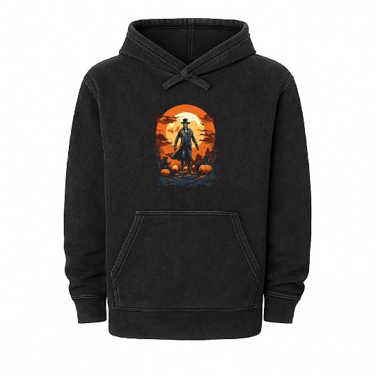 Spooky Cowboy Halloween Scary Sheriff Costume Mineral Wash Hoodies