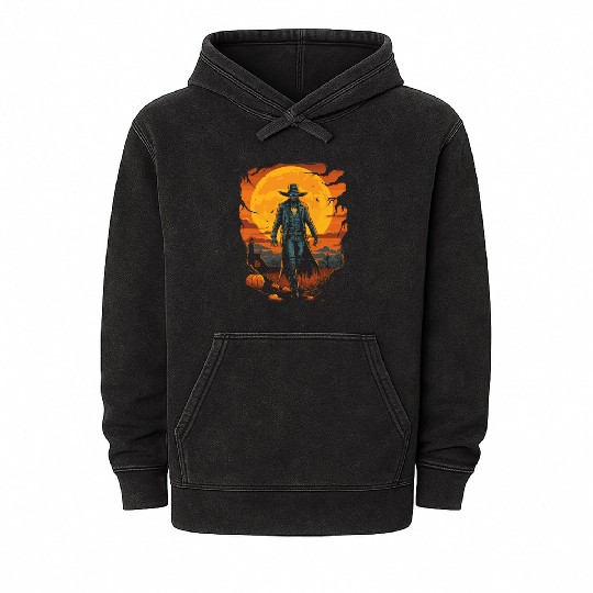 Spooky Cowboy Halloween Scary Sheriff Costume Mineral Wash Hoodies