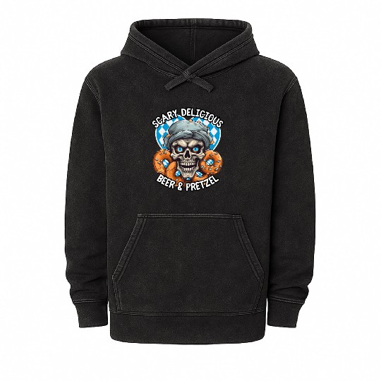 Skull beer and pretzel - Scary delicious Mineral Wash Hoodies