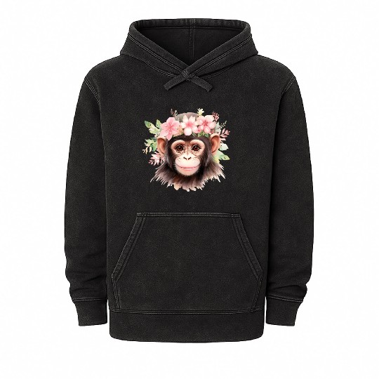 Monkey Chimpanzee Jungle Animal Boho Floral Ape Mineral Wash Hoodies