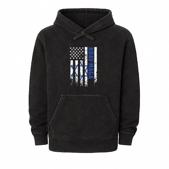 Krav Maga American USA Israel Flag Mineral Wash Hoodies