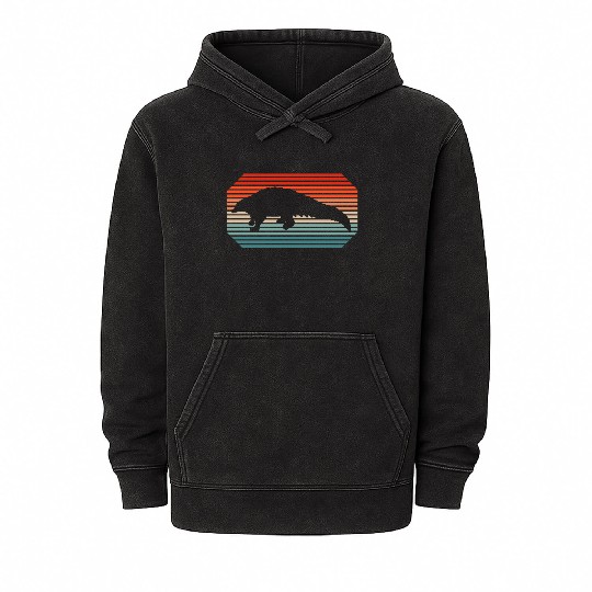 Vintage Pangolin Retro Sunset Design Love Nature Mineral Wash Hoodies