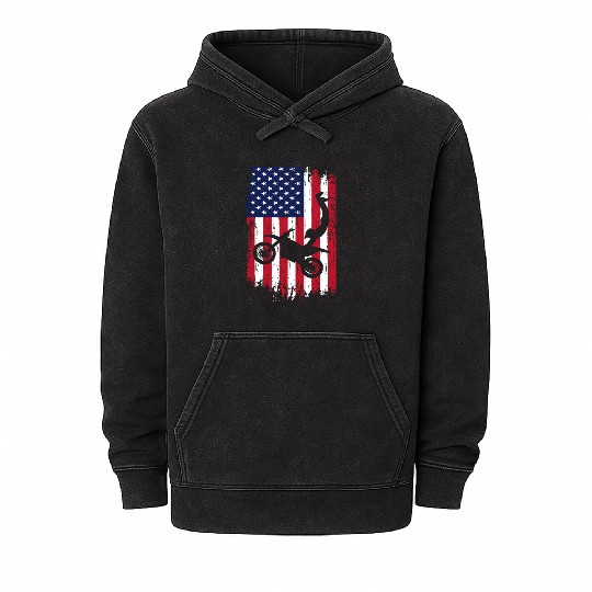Supercross Freestyle Motocross American Flag Mineral Wash Hoodies