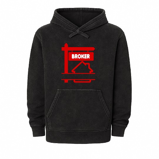 Red Logo Broker with text space Mineral Wash Hoodies
