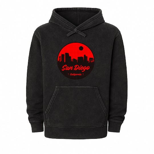 San Diego Skyline Silhouette Badge Mineral Wash Hoodies