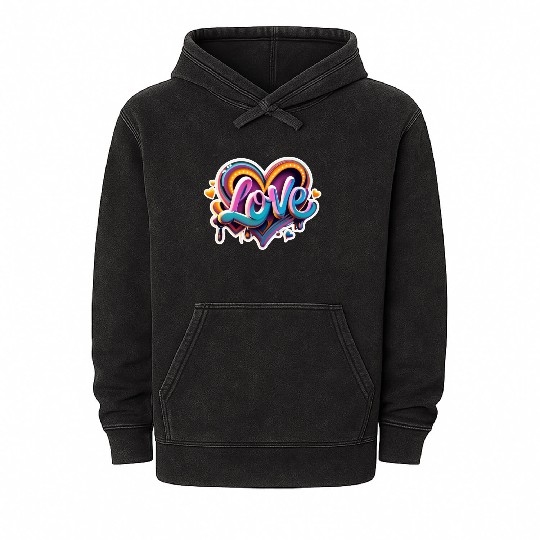 love heart colorful Mineral Wash Hoodies