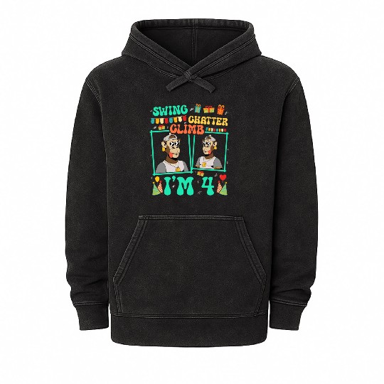 Swing Chatter Climb I'm 4 Monkey Lover Kid 4th Mineral Wash Hoodies