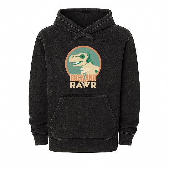 Rock & Rawr Vintage Dinosaur T-Rex Music Japanese Mineral Wash Hoodies