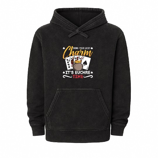 Euchre Bring Your Lucky Charm It's Board Game Mineral Wash Hoodies