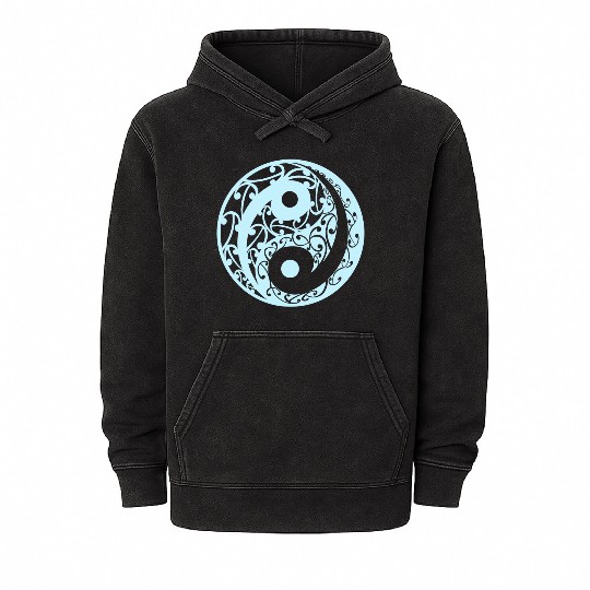 Yin And Yang In A Koru Pattern In A Light Blue Mineral Wash Hoodies