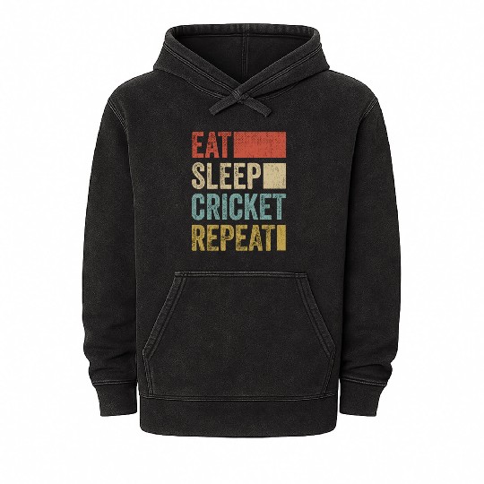 Retro Eat Sleep Cricket Repeat Funny Cricket Mineral Wash Hoodies