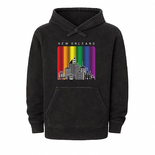New Orleans Louisiana Rainbow Flag LGBT Pride Mineral Wash Hoodies