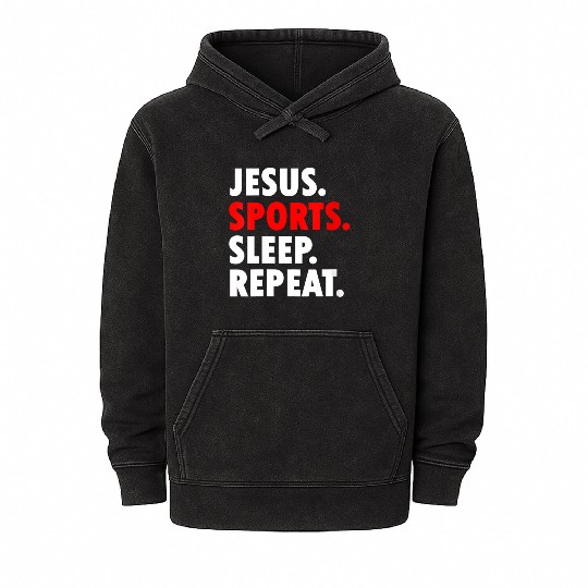 Jesus Sports Sleep Repeat - Novelty Hobby Mineral Wash Hoodies