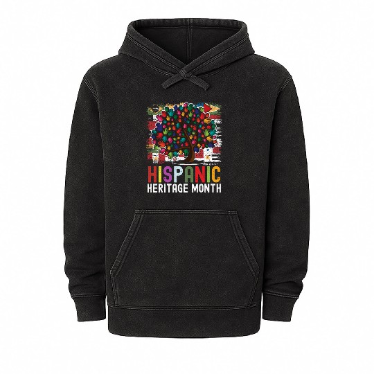 Hispanic Heritage Month Hand Flags Latin Mineral Wash Hoodies