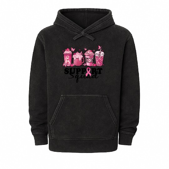 breast cancer coffee support squad Mineral Wash Hoodies