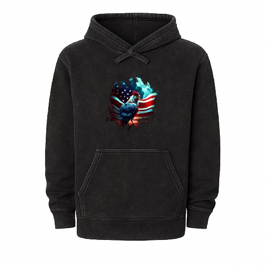 America chicken under Moon with American Flag Mineral Wash Hoodies